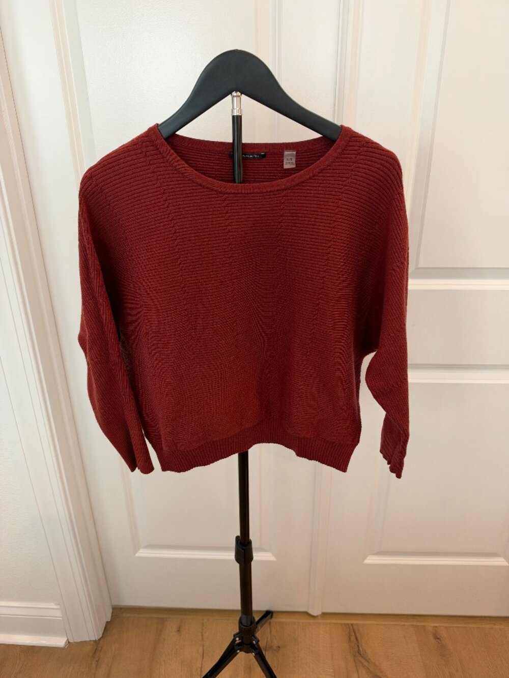 T Tahari Rust Ribbed 3/4 Sleeve Sweater Pullover Size XL